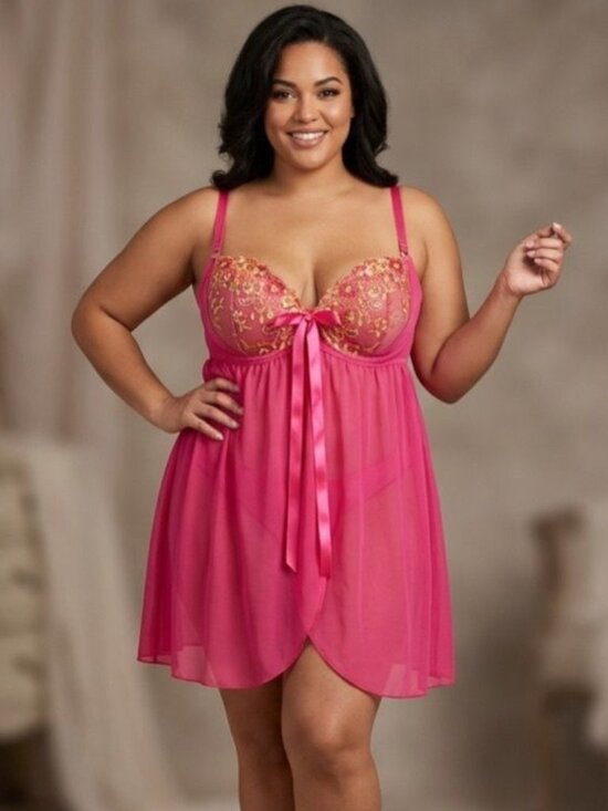 Cacique Other - Cacique Babydoll Lingerie 2Pcs Sheer Lace Chemise Nightgown Underwear Plus 18/20